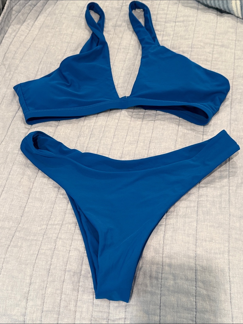 deep blue V-neck Bikini Set